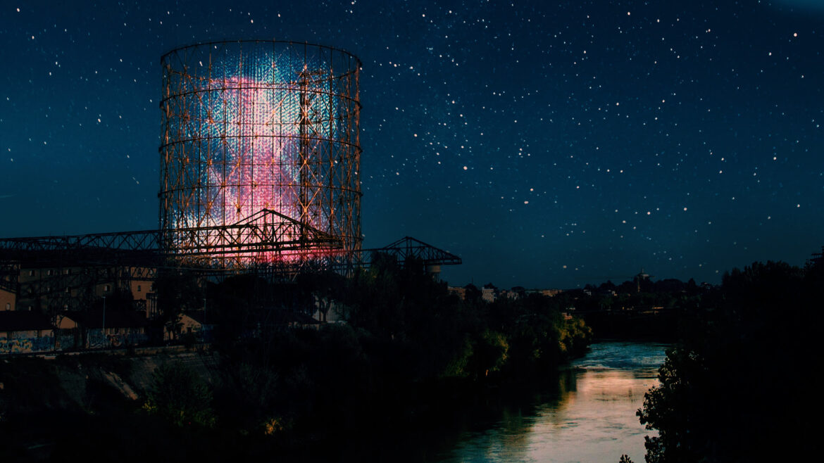 Nebula: 400.000 led per 3.000 mq di superficie e 75 metri di altezza 2 nebula gazometro roma